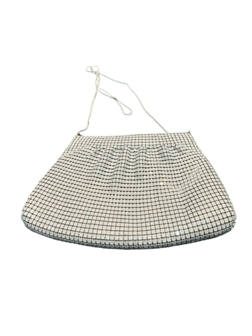Vintage White Mesh Evening Bag  Clutch With Gold Clasp & Chain Strap